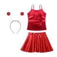 thumbnail image 3 of LiiYii Kids Girls Alien Dance Outfit Feeler Headband Metallic Top Pleated Skater Skirt for Party Red 10, 3 of 5