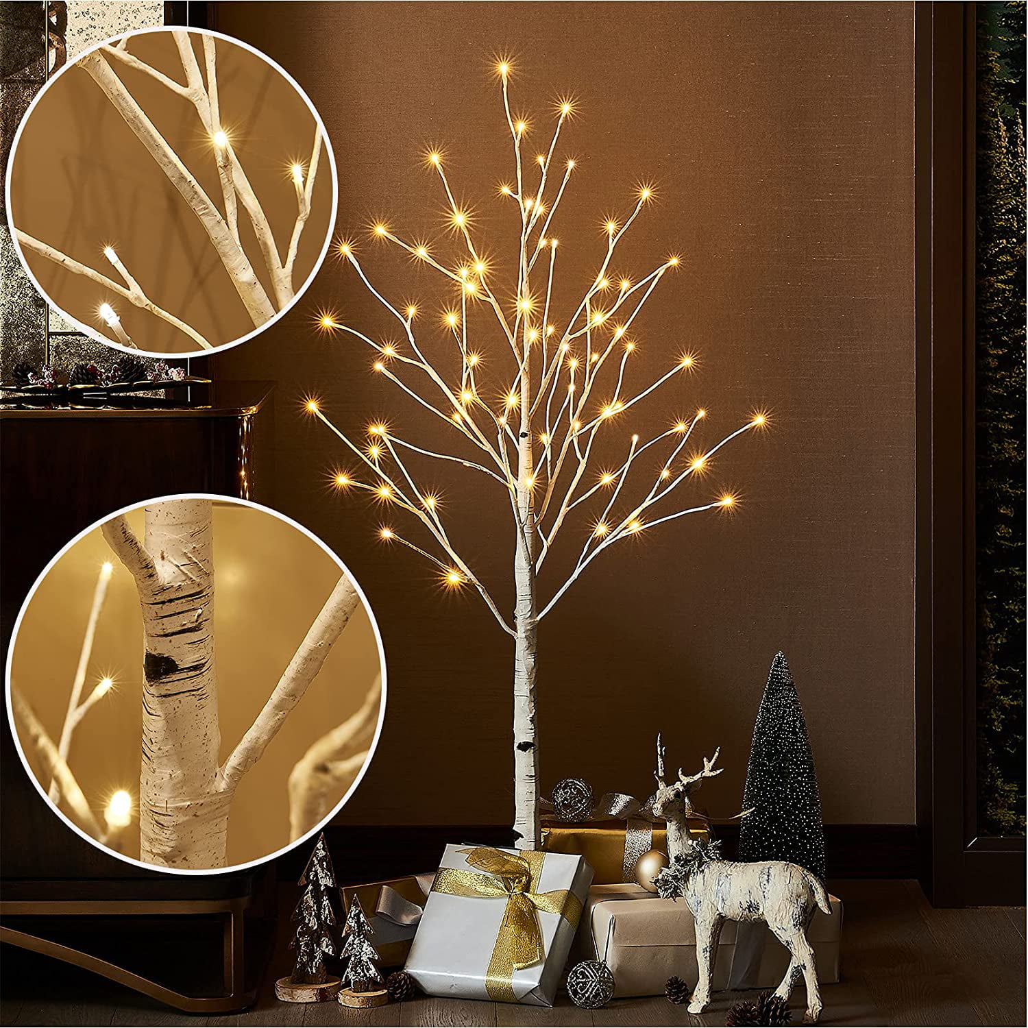 Vanthylit Pre-lit Birch Tree 2 Pack 5FT 6FT with Warm White for Party Wedding... 