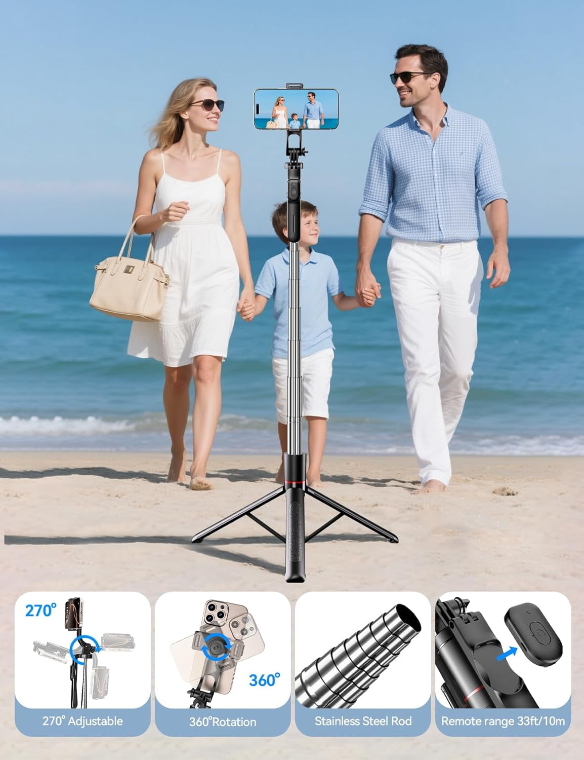 NEOYFC  67" Cell Phone Tripod Stand & Selfie Stick with Wireless Remote, All in One Multifunctional Selfie Stick Tripod for iPhone Android Action Camera GoPro Insta360 DJI OSMO Pocket 3 Accessories