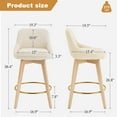thumbnail image 3 of Zesthouse 26.8″ Swivel Bar Stools Counter Height Set of 2, Modern Counter Stools with Backs & Wood Legs, Upholstered Linen Fabric Barstools for Island Kitchen, Beige, 3 of 11