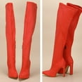 thumbnail image 4 of UngA Stiletto Boots Knee High Boots Women Pointed Toe Stiletto Heel Fall Tall Boots Elastic Leather Long Boots Side Zipper Red,9, 4 of 7