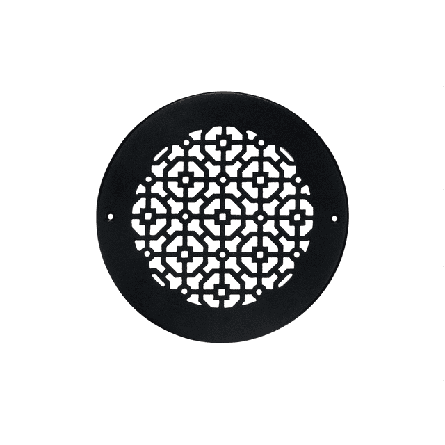 Achtek 8" Duct opening Solid Cast Aluminum Round Grille ( 10" Round Overall) | Powder Coated BLACK- With Holes For Wall / Ceiling