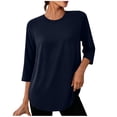 thumbnail image 3 of Loopsun Womens 3/4 Sleeve Fall Tops Fashion Solid Crew Neck Sports Casual Pullover Shirts, 3 of 5