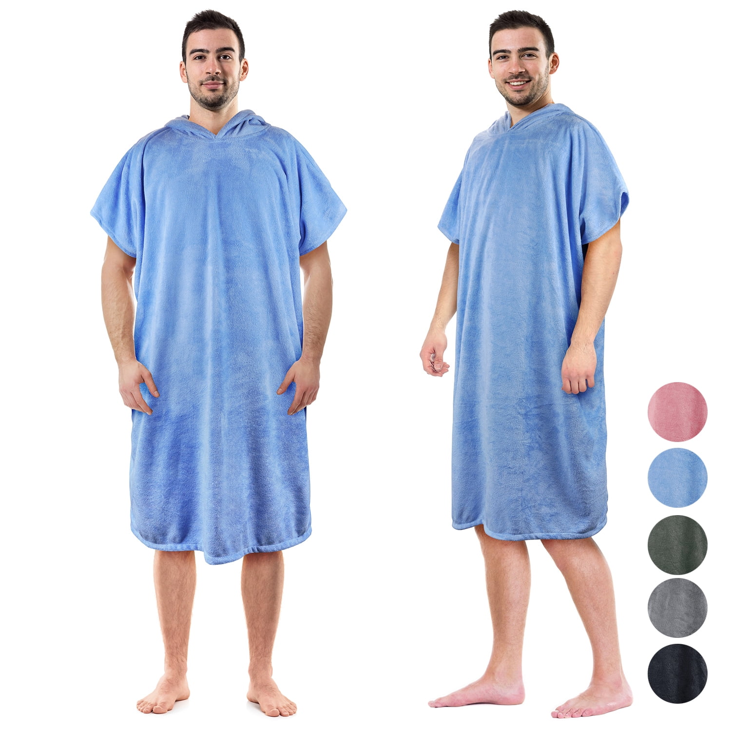 Mens Loose Cosy Robe Towel Bath Hooded Beach Towel Poncho Bathrobe Towel 34 