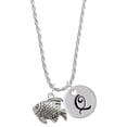 thumbnail image 1 of Delight Jewelry Silvertone Antiqued Fish Silvertone Script Initial Disc - Q - Charm Necklace, 20"+3", 1 of 4