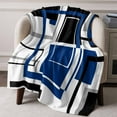 thumbnail image 2 of Flannel Fleece Throw Blanket Abstract Geometric Navy Blue Color Block Lightweight Soft Plush Blankets,Gray Stripe Modern Art Cozy Warm Throw Blanket for Couch Sofa Bed Car Office 40x50in, 2 of 9