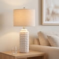 thumbnail image 6 of Oneach Modern Ceramic Table Lamp Set of 2 for Living Room Bedroom 24.5" Contemporary White Nightstands Bedside Lamps, 6 of 12