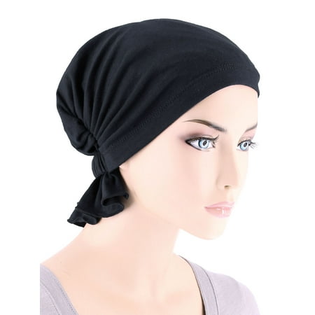 - Turban Plus The Abbey Cap ® Womens Chemo Hat Beanie Scarf Turban for Cancer Cotton Raven Black