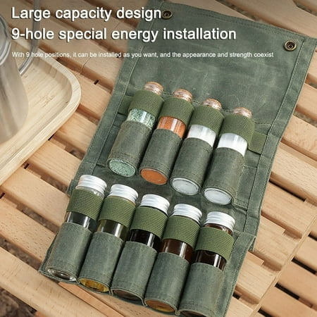 

Kawim Outdoor Camping Seasoning Bottle Storage Bag To Send 9 Glass Barbecue Seasoning Bottle Combination Set Canvas Bag Dark Green