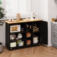 thumbnail image 5 of 47”W Kitchen Storage Island Cart with 6 Open Shelves and 1 Cabinet, Portable Trolley Cart with Wood Work Top and Handle/Towel Rack, Black, 5 of 7