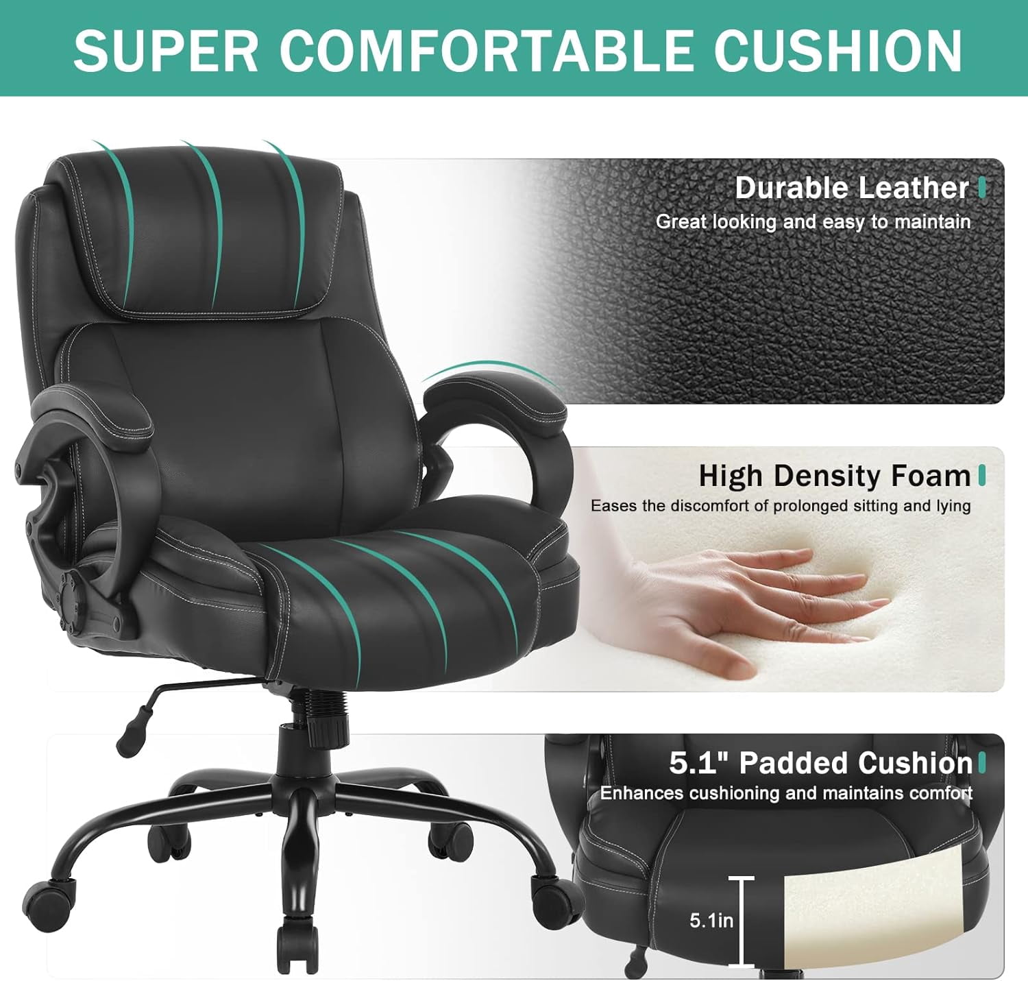 Dkelincs Big and Tall Large Office Chair 400 lbs Wide Seat Ergonomic Computer Desk Chair with Lumbar Support Armrest Headrest, Black