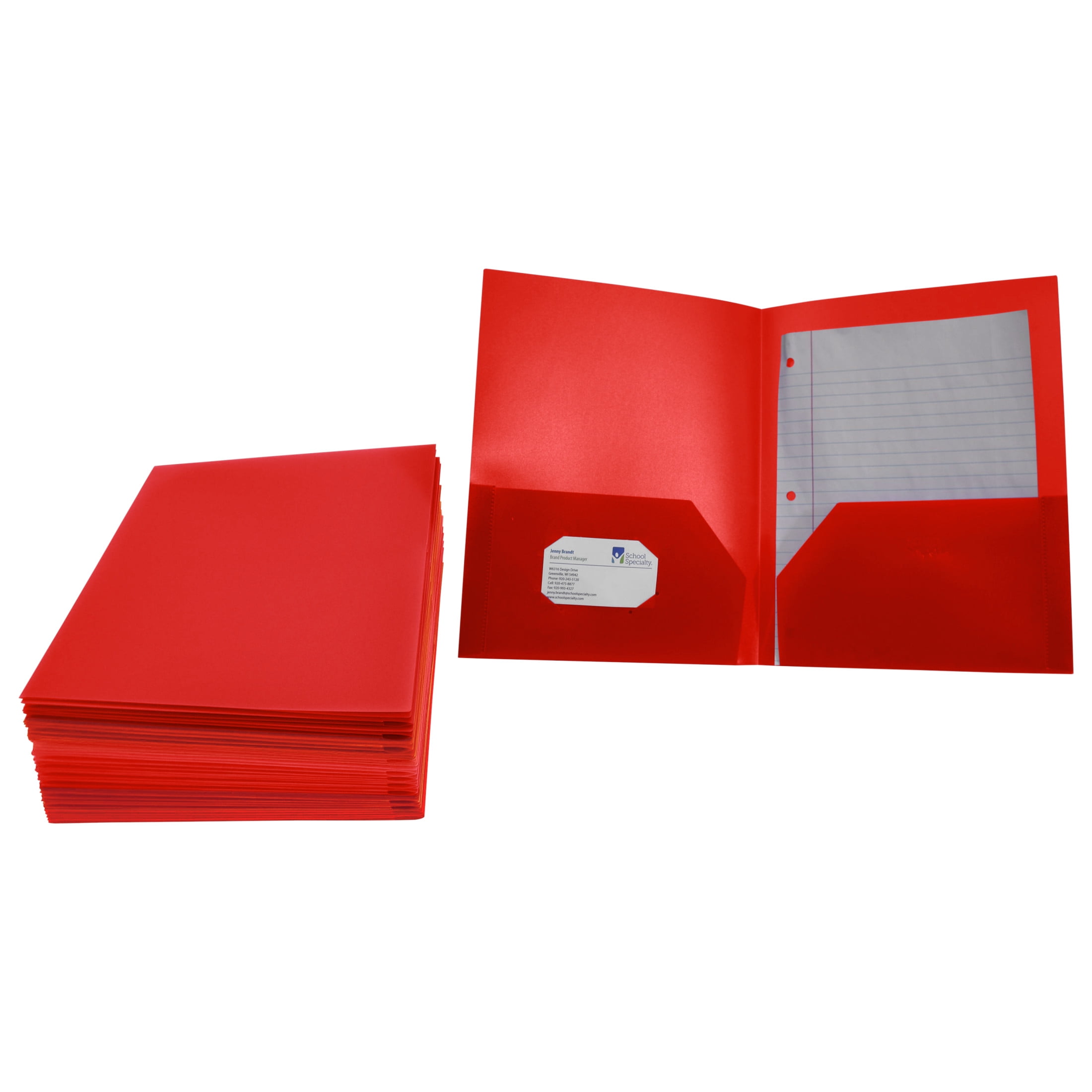 School Smart 2019637 Heavyweight Two-Pocket Poly Folder, Red - Pack of 25
