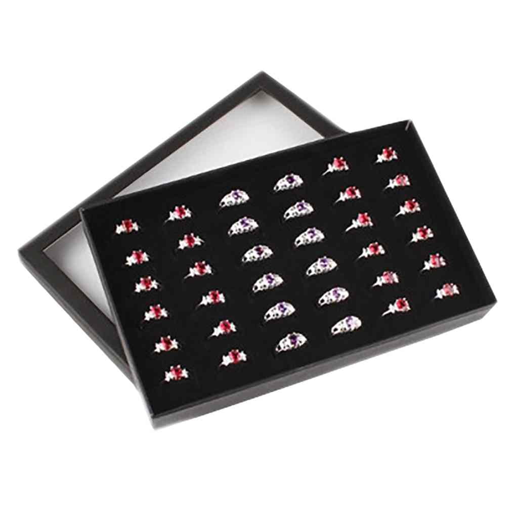 36 Slots Ring Display Box Jewelry Organizer Holder Transparent Window Show Case 