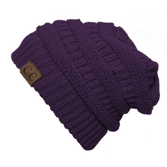 Thick Knit Soft Stretch Beanie Cap - Purple
