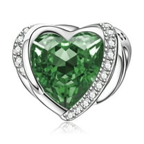 925 Sterling Silver May Birthstone Angel Wing Heart Charm for Bracelet Women Birthday Gift