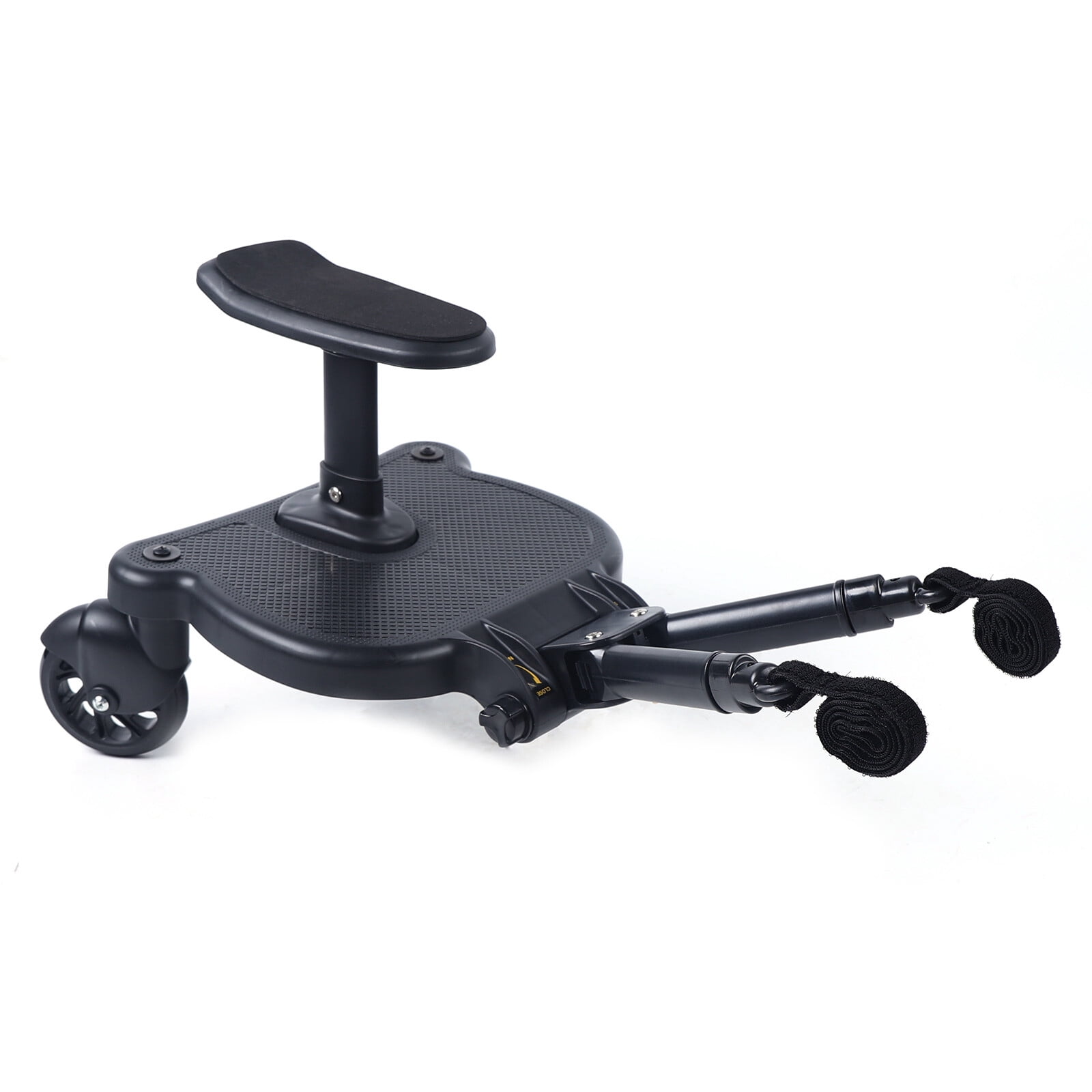 2-in-1 Universal Stroller Board with Detachable Seat – Sit & Stand Buggy Board for Toddlers Ages 3-7, 55lbs Capacity, 360° Smooth PU Wheels, Adjustable Height for Most Strollers – Black
