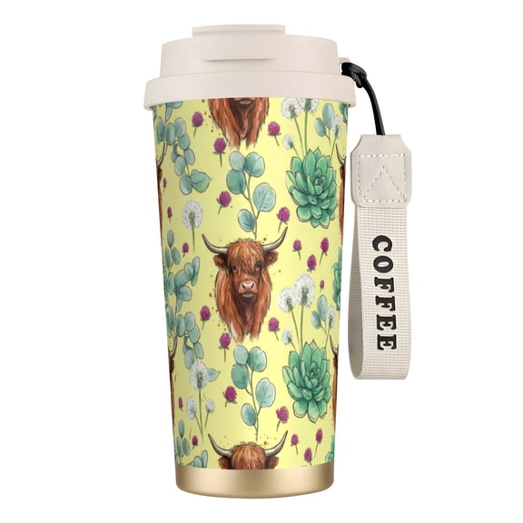 Highland Cow Coffee Mug, 18oz Leak-proof Cute Farmhouse Animal Travel Tumbler Straw and Lid, Cow Gifts for Women Birthday Party Favors
