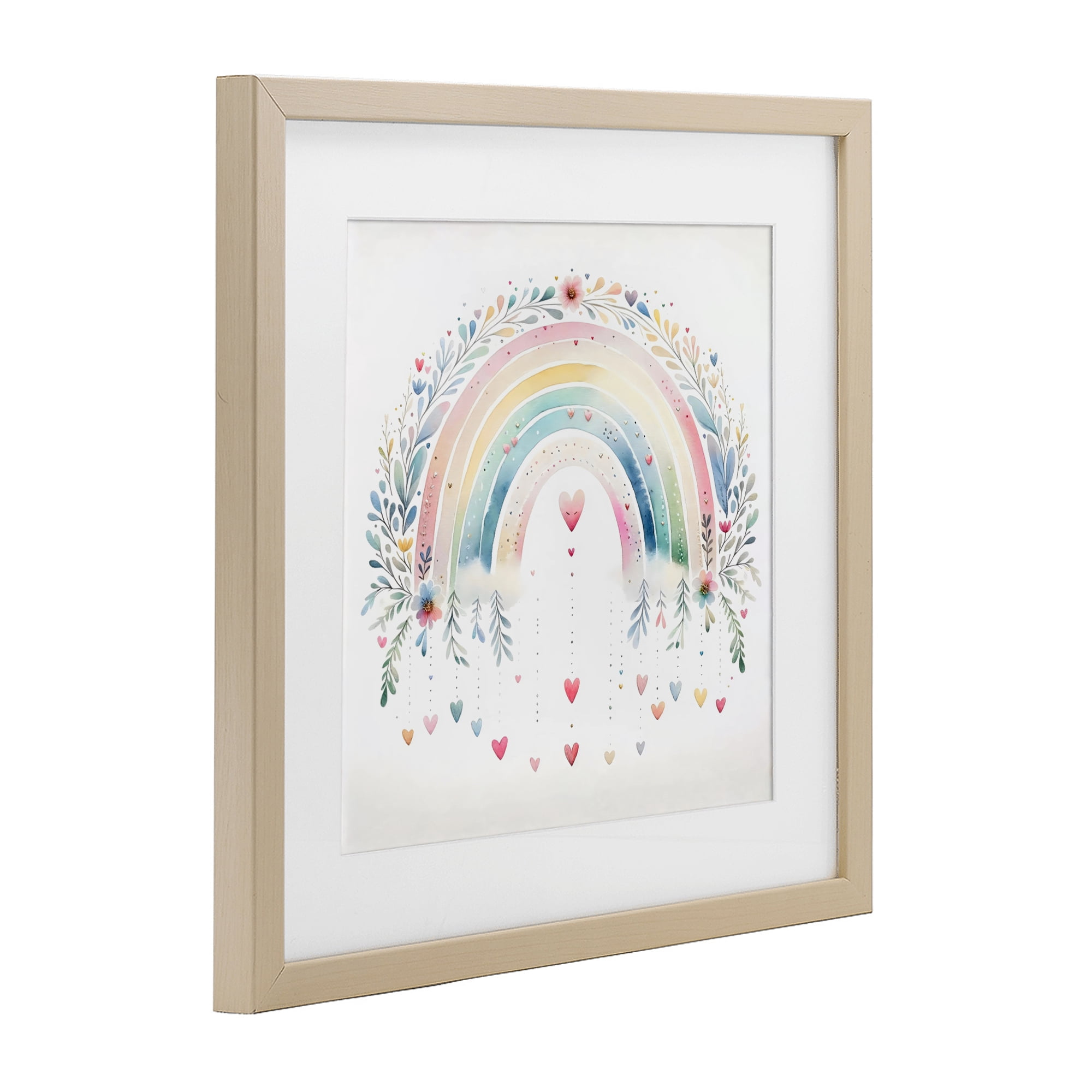 Stupell Industries Rainbow with Hanging Hearts Birch Framed Print Under Glass, design by Creative Studio