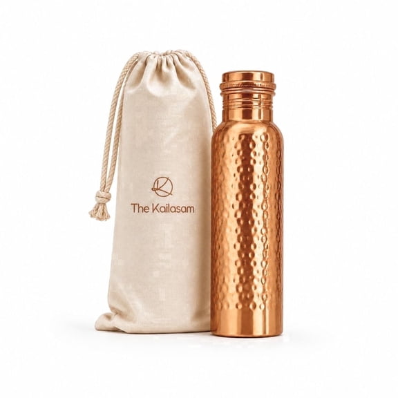 Hammered Pure Copper Water Bottle | Ayurvedic Wellness Drinkware | Indian Artisan Handicraft
