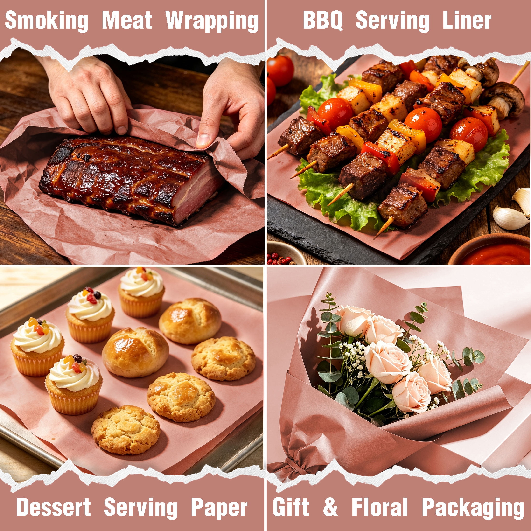 GARITIN Pink Butcher Paper Roll for Smoking Meat, 18 Inch x 98 Feet Food‑Grade BBQ Smoking Paper, Breathable Meat Wrapping Paper for Brisket, Barbecue, Serving & Floral Packaging