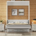thumbnail image 3 of Harper & Bright Designs Full Size Murphy Bed, Wooden Full Cabinet Bed Wall Bed with 2 Drawers, Folding Wall Chest Bed for Guest Room Office, Beige, 3 of 13