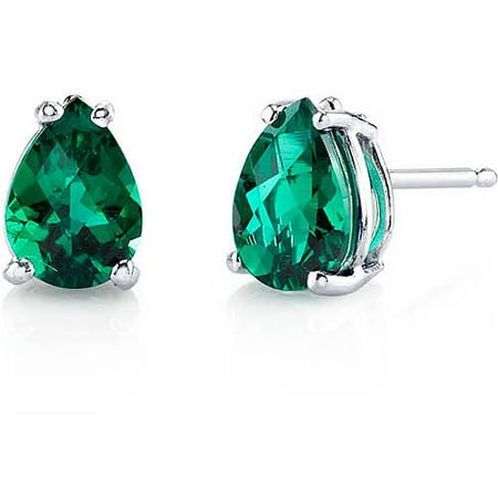 Oravo 1.25 Carat T.G.W. Pear-Cut Created Emerald 14kt White Gold Stud Earrings