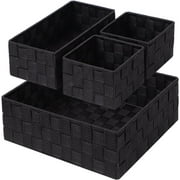 4 Pack Woven Storage Baskets for Organizing, Small Decorative Baskets Cube Bin Tidy for Closet Desktop Bathroom Bedroom, Black