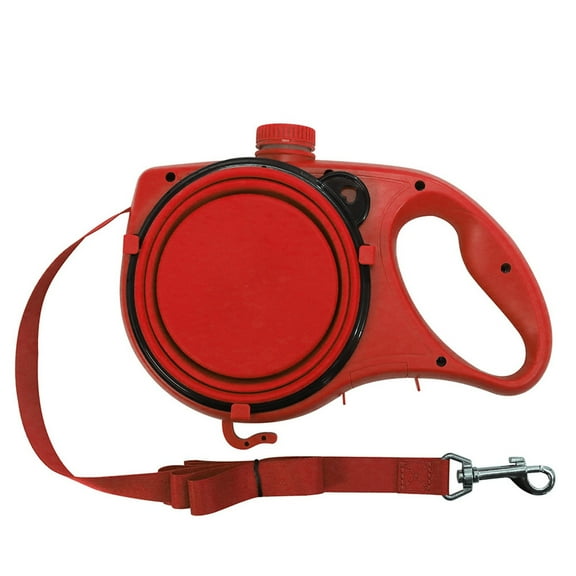 HHBEAUTY 4 in 1 Multifunction Dog Leash, Retractable Dog Leash Lightweight 16FT Leash, Multifunctional Traction Rope With Kettle Cup and Folding Bowl (Red)