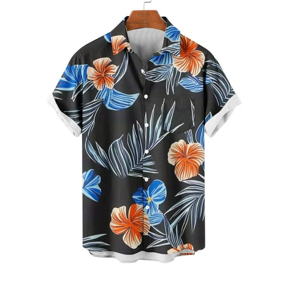 Horkkom Hawaiian Shirt for Men Short Sleeve Casual Button Up Shirt Summer Floral Print Beach Shirts
