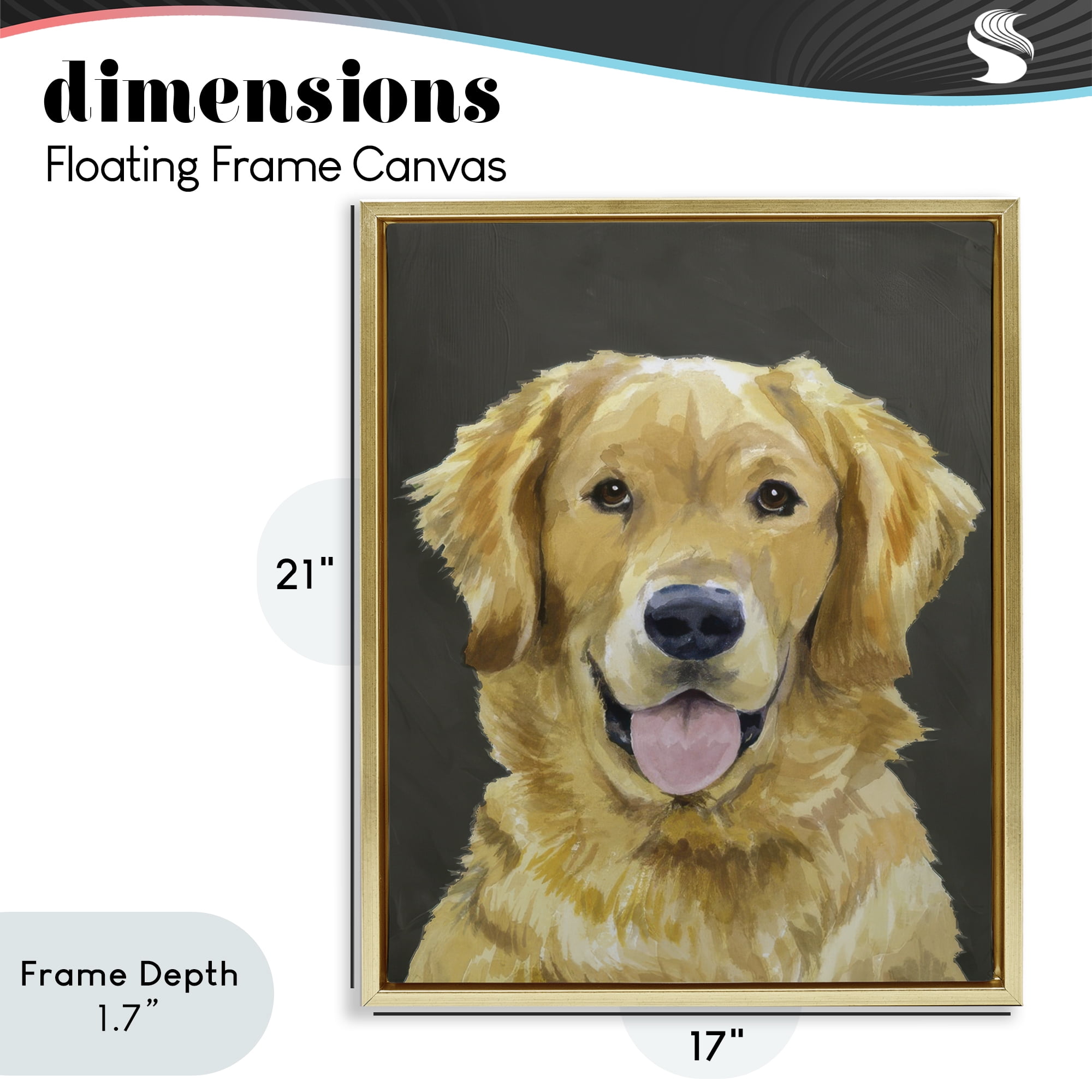 Stupell Industries Joyful Golden Retriever Portrait Gold Framed Floater Canvas Wall Art, design by Lil' Rue