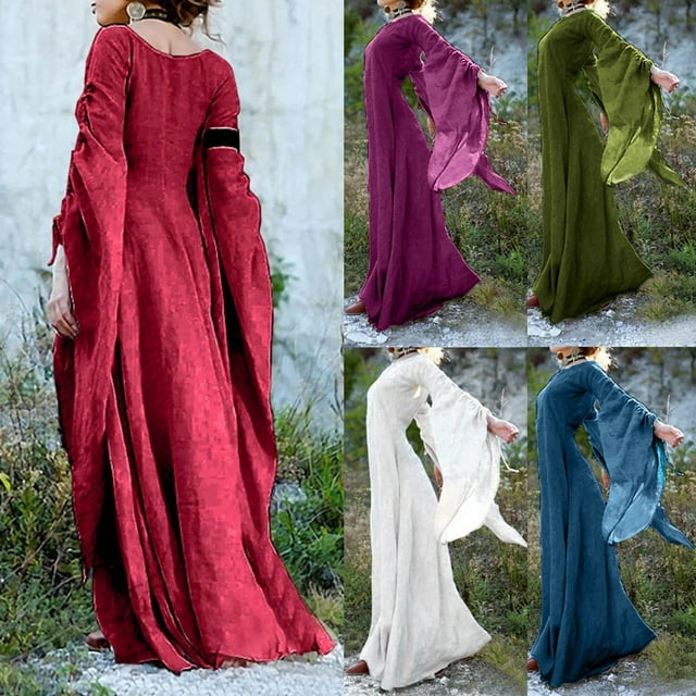 LINMOUA Robe Maxi Gothique Rétro à Manches Longues pour Femmes Automne Hiver