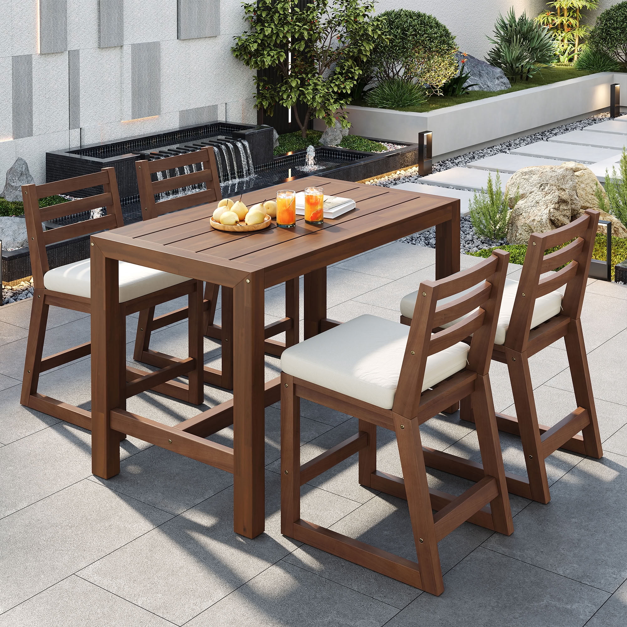 MAYEERTY 5-Piece Rustic Patio Bar Set, Outdoor Table and Chairs Set with Ergonomic Chairs, for Poolside, Balcony, Backyard, Porch