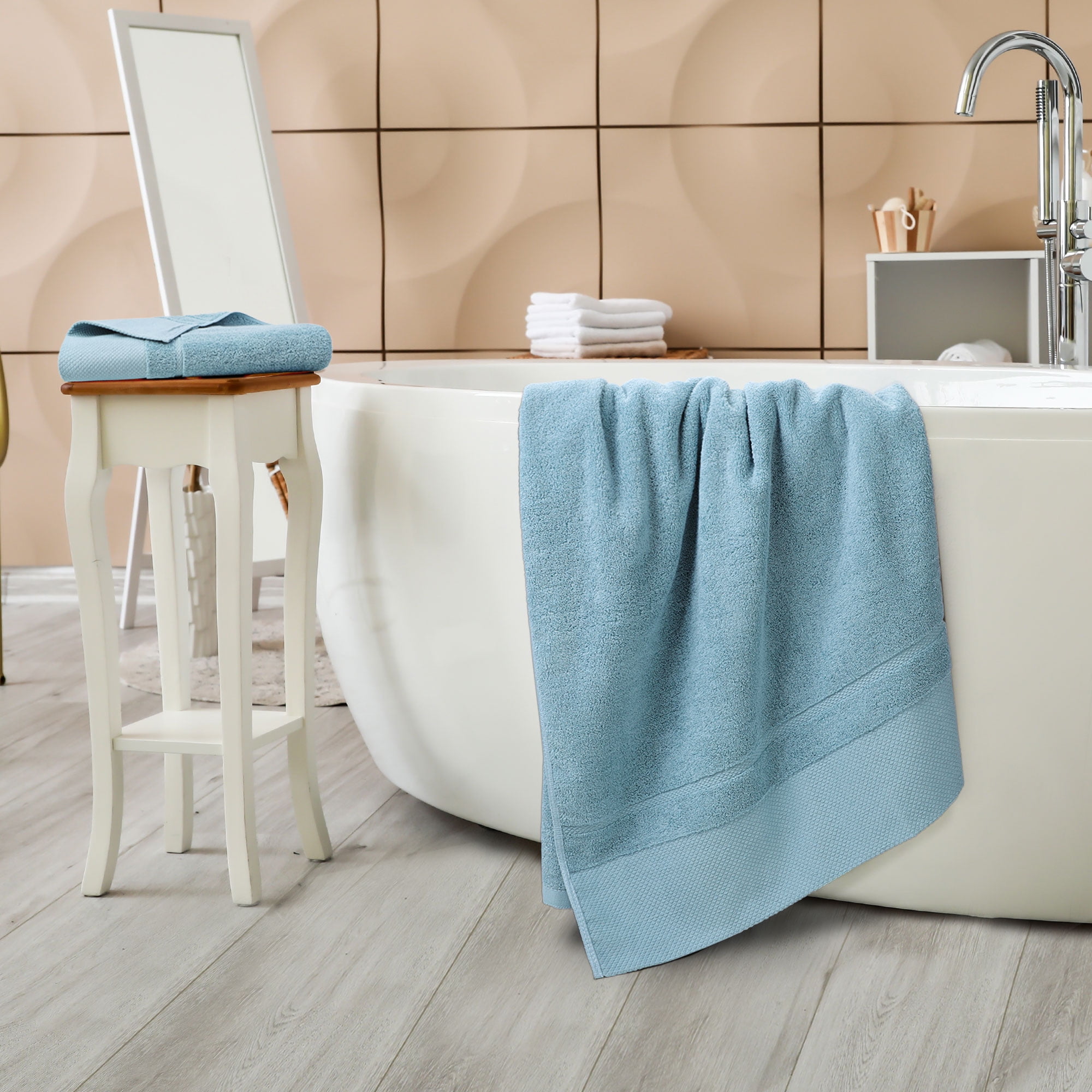 Unique Bargains 100% Cotton Absorbent Bath Towel Set 27"x54" Saxe Blue 2 Pcs