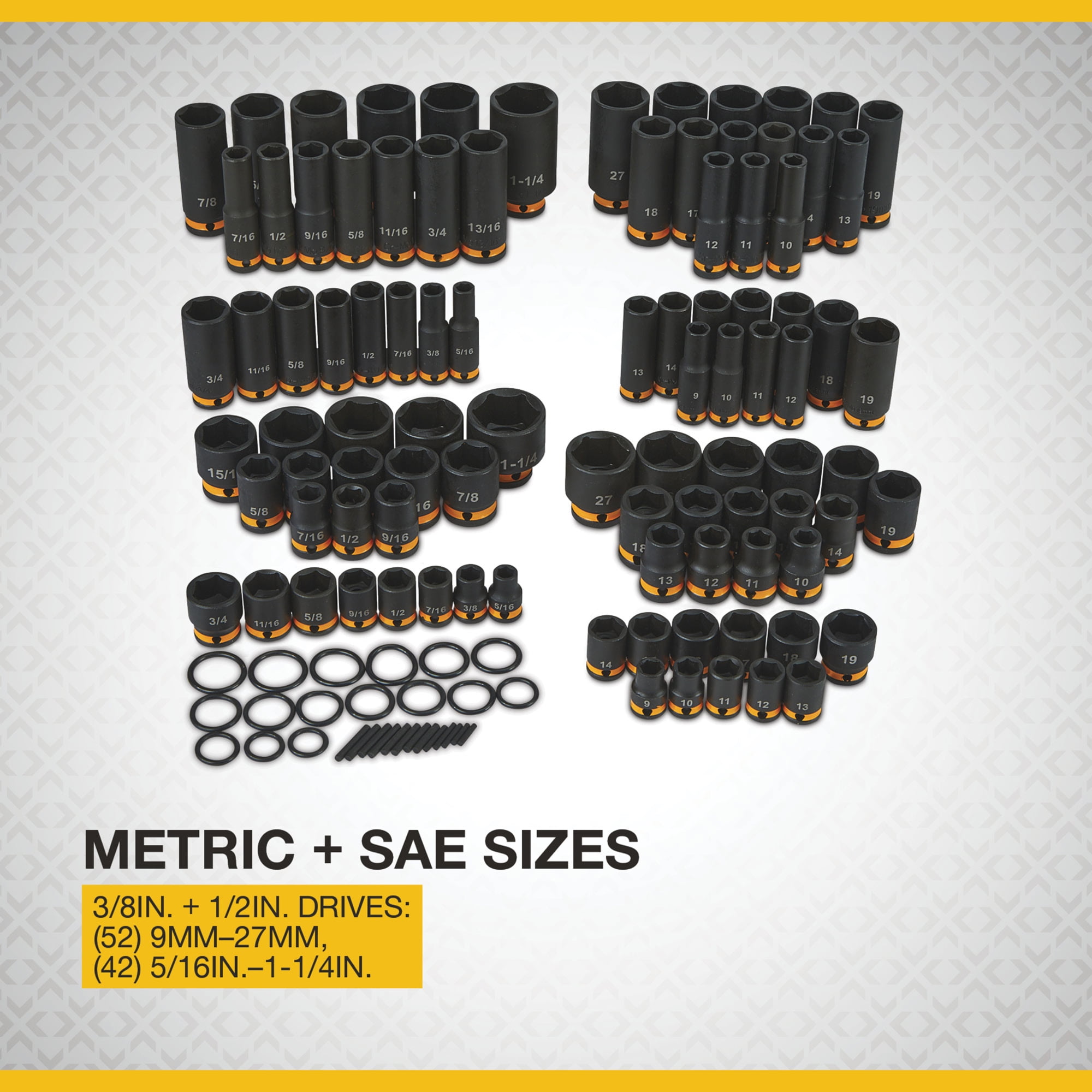 Klutch 3/8in.- and 1/2in.-Drive Impact Socket Sets, Chrome Molybdenum, SAE + Metric, 94-Pc.