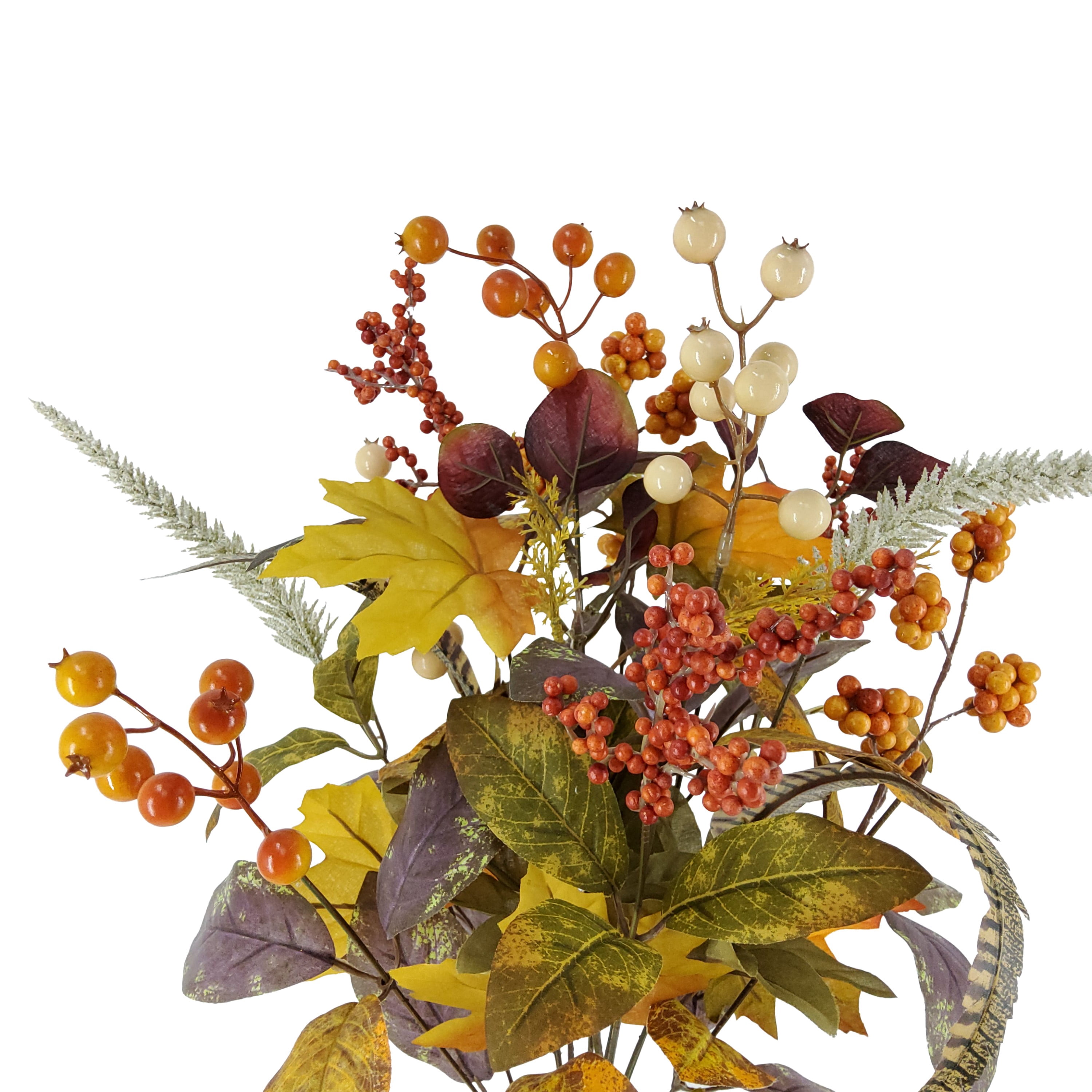 Mainstays 22.5 inch Indoor Artificial Berry Maple Leaves Bouquet, Orange Color