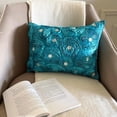 thumbnail image 2 of The HomeCentric Turquoise Lumbar Pillow Cover, Pack of 2, 12"x26" (30x65 cm) Lumbar Pillow Cover, Ribbon Aqua Rose Flowers Lumbar Pillow Cover, Silk Lumbar Pillow Cover, Floral - Aquamarine Roses, 2 of 11