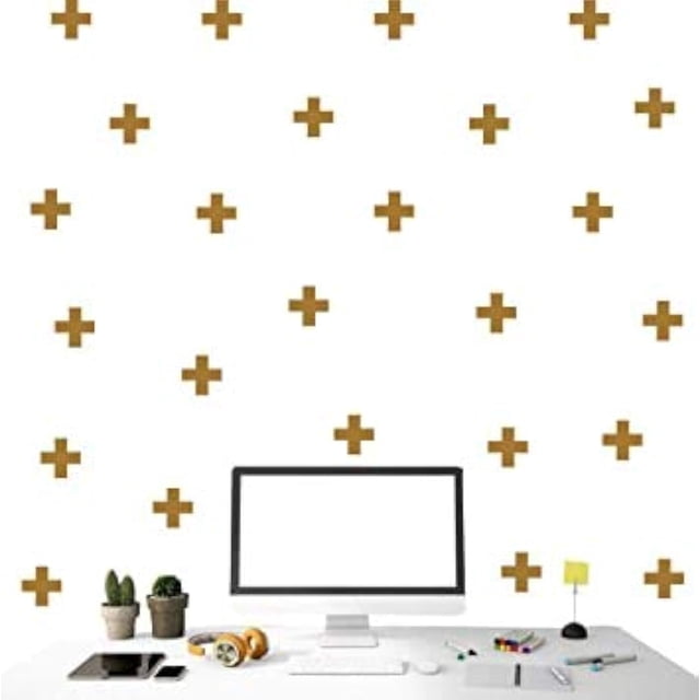 125 Pcs/Swiss Cross Gold Plus Sign Wall Decals 2 Inch- Removable Wall Decals for Kids Room Decoration + Vinyl Decor by Bugybagy (Gold)