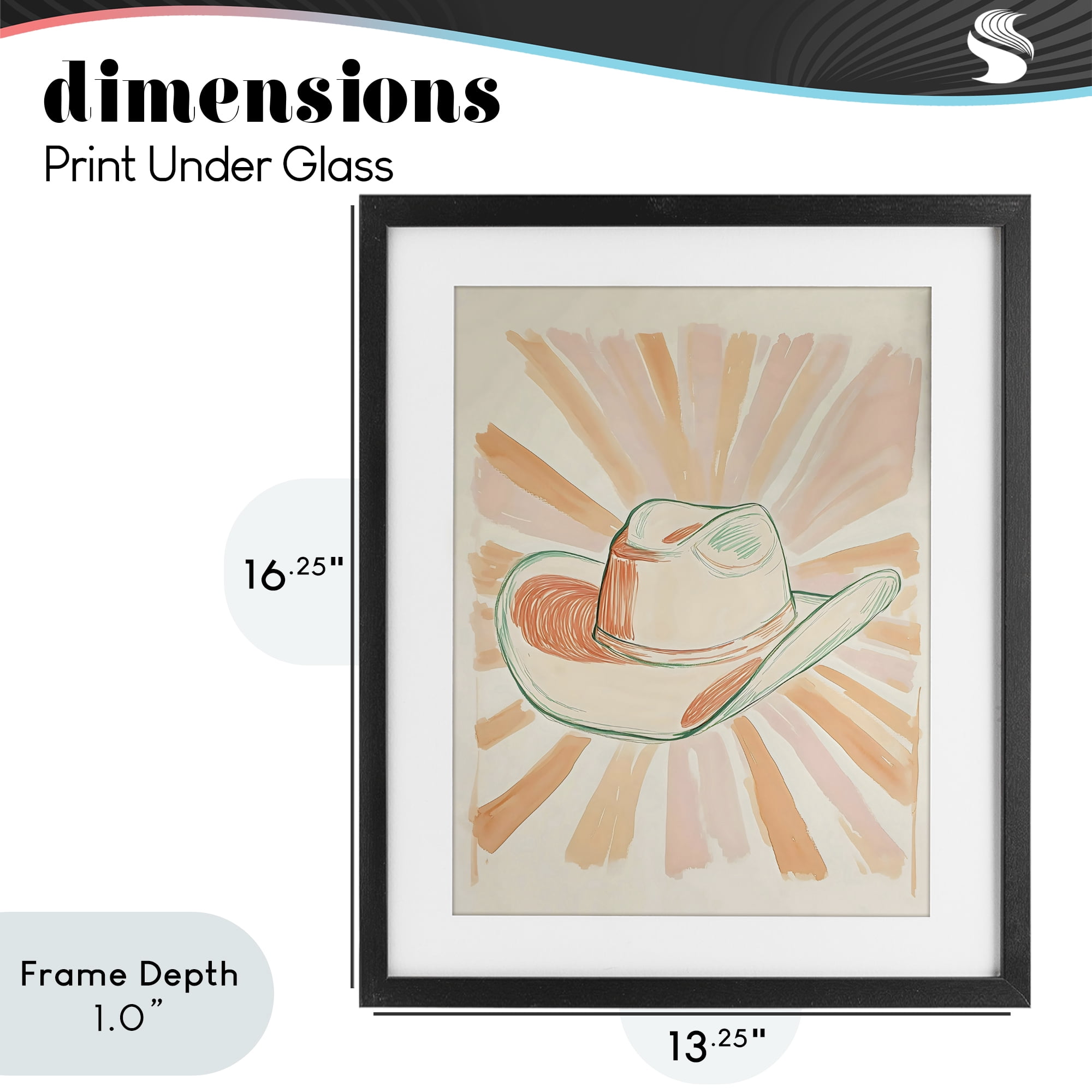 Stupell Industries Sunburst & Cowboy Hat Black Framed Print Under Glass, design by The Prints Vibe