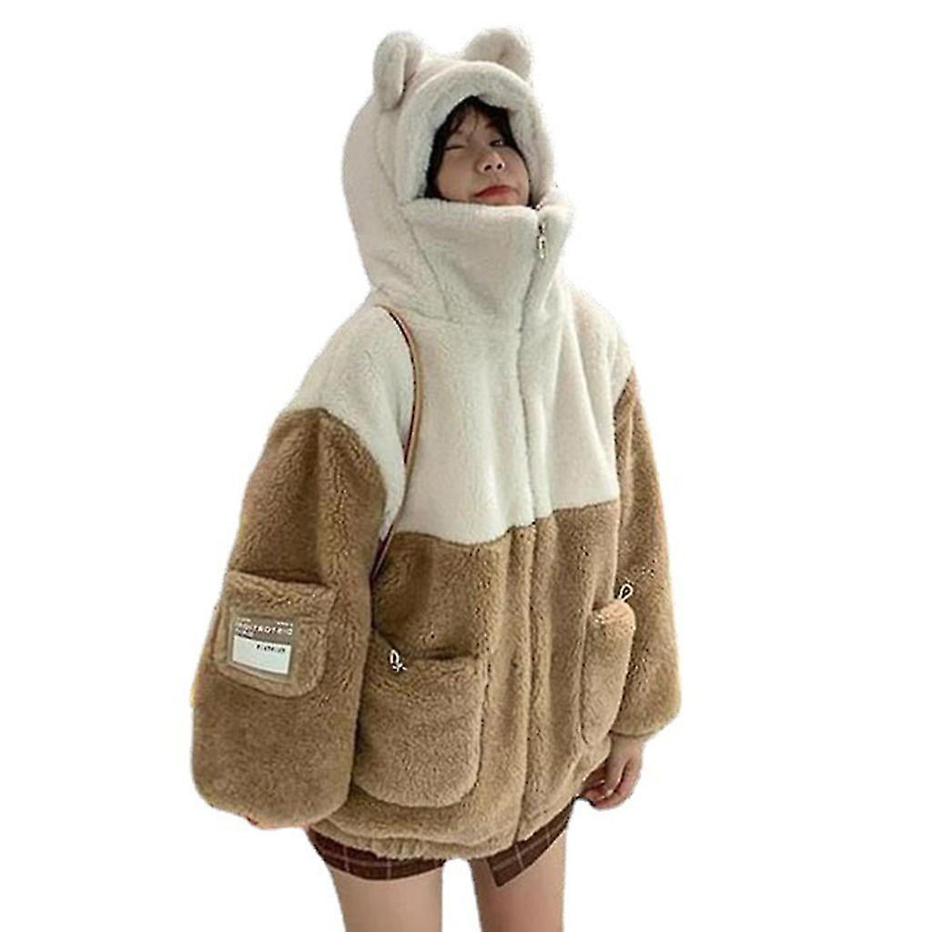 Women Cute Bear Ears Hoodies For Jacket Faux Fleece Fur Colorblock Zip Up Sweatshirt Walmart