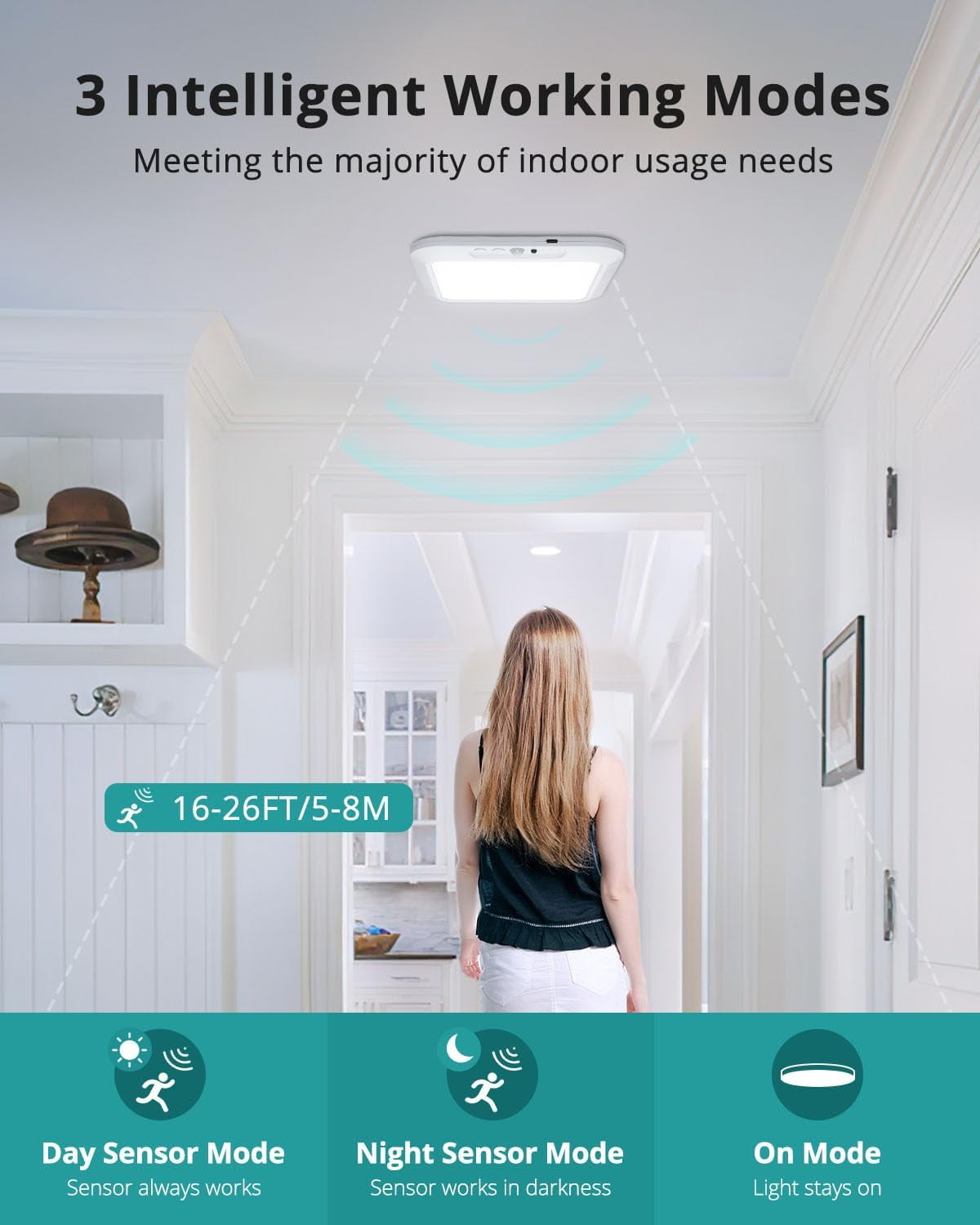 Ceiling Light Rechargeable, Wireless Motion Sensor Light with Remote 3000K 4500K 6500K Dimmable Timing for Closet, Shower, Hallway, Patio,1pcs