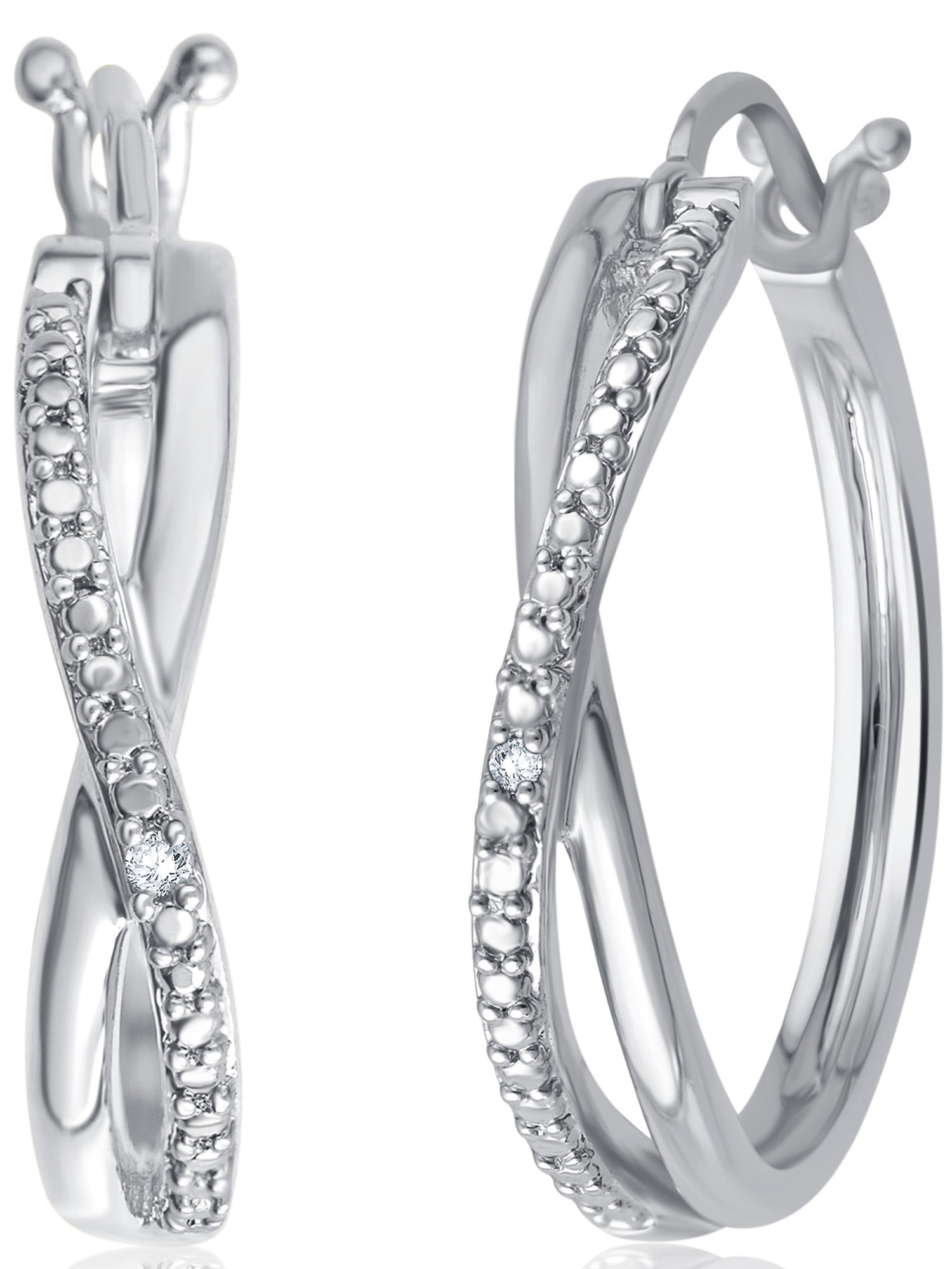 Arista Diamond Accent Women's Twisted Hoop Earring in Silver tone over Brass