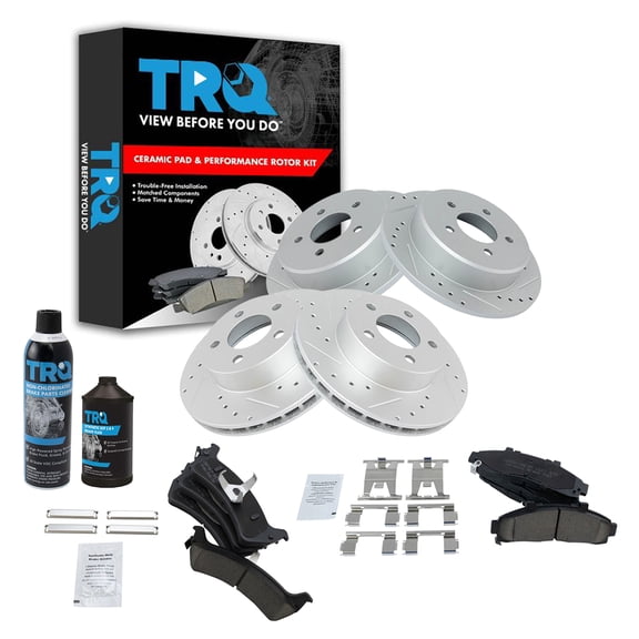 TRQ Front & Rear Performance Rotor & Ceramic Brake Pad Kit w/Chemicals BKA16505