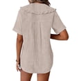 thumbnail image 6 of Craaazy Women Plus Size Tops Loose Fit Solid Color Doll Collar Button Up Short Sleeve Cotton T Shirts for Daily Wear Gift, 6 of 6