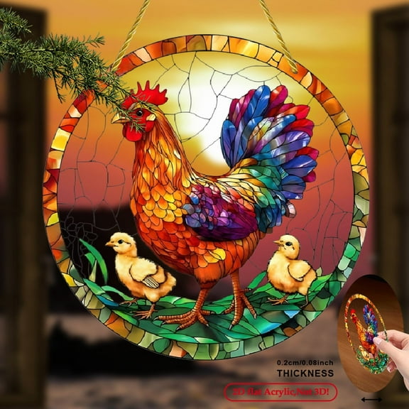 A 2D printed chicken sun catcher, garden light capture decorations, colored crystal window hanging decorations, suitable for cottage living rooms, porches, offices, clubs,  CWC-Acrylic 8 * 8inch