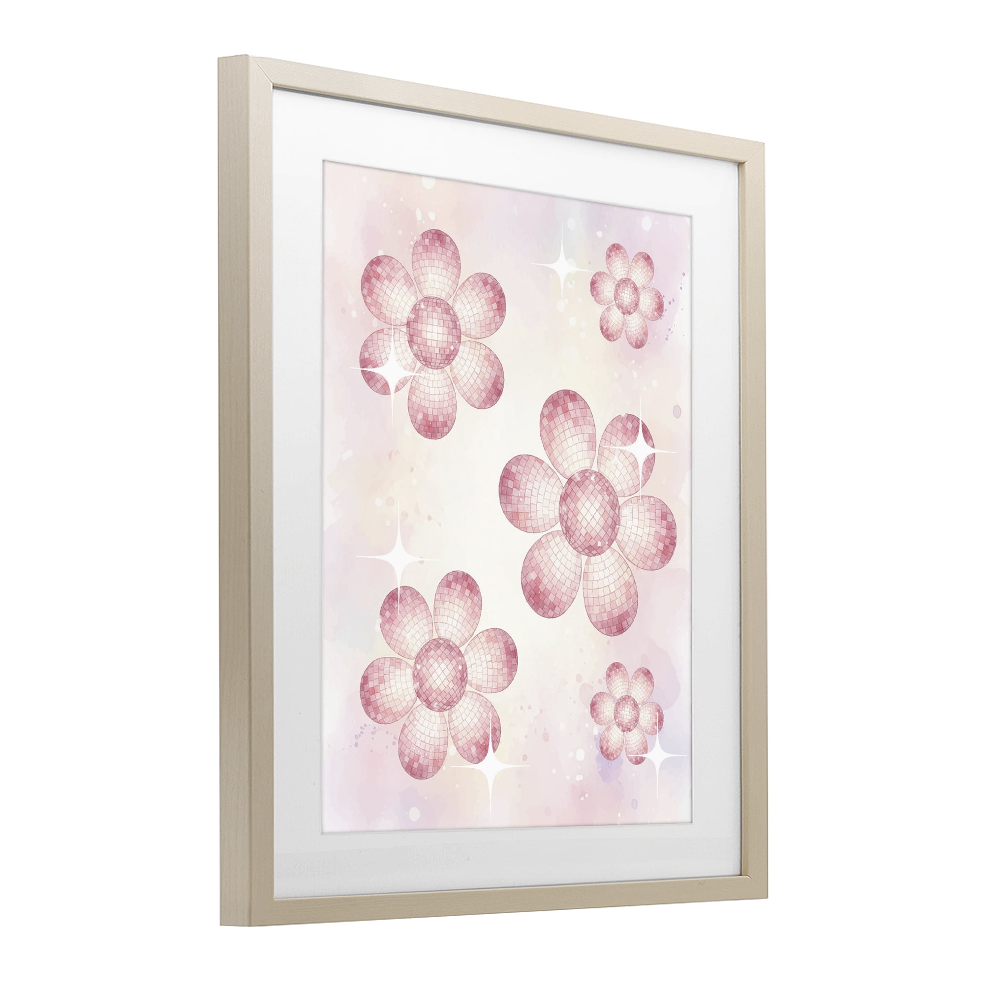 Stupell Industries Disco Ball Floral Patterns Birch Framed Print Under Glass, design by Lil' Rue