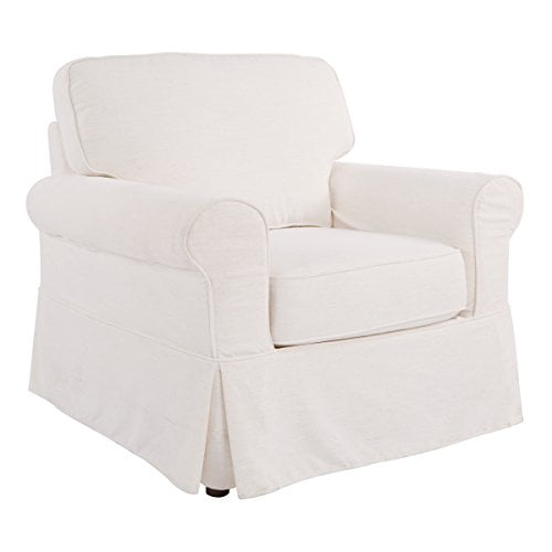OSP Home Furnishings Ashton Slipcover Round Arm Chair, Ivory