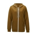 thumbnail image 6 of Dazajoo Womens Fleece Zip Up Hoodie Long Sleeve Solid Color Drawstring Sweatshirts with Pockets Fall Casual Oversized Athletic Coat,Brown,XXL, 6 of 9