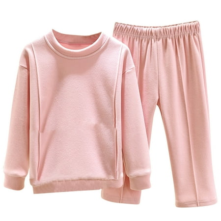 

Summer Savings Clearance 2024! itsun Toddler Pajamas Toddler Baby Kids Winter Boys Girls Solid Long Sleeved Thickening Home Wear Clothes Suit Pink 9-10 Years