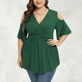 thumbnail image 2 of Usmixi Womens Tops Dressy Casual Empire Waist Plus Size Swing Cold Shoulder Tunic Shirts Floral Print V-Neck Short Sleeve Summer BlouseArmy Green XXXL, 2 of 6
