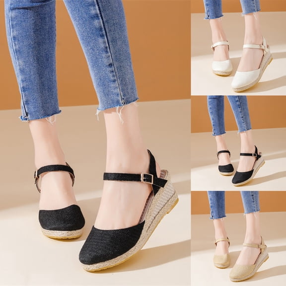 Miluxas Women's Closed Toe Platform Sandals Summer Buckle Ankle Strap Espadrilles Wedge Sandals Yellow 9(42)